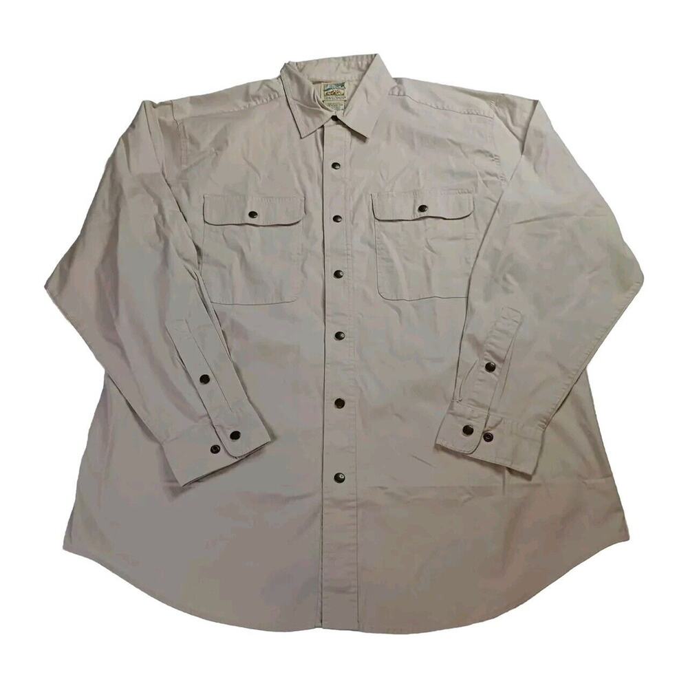 Travel Smith Shirt Men's L Large Beige Flap Pockets Snap Down Cotton Blend